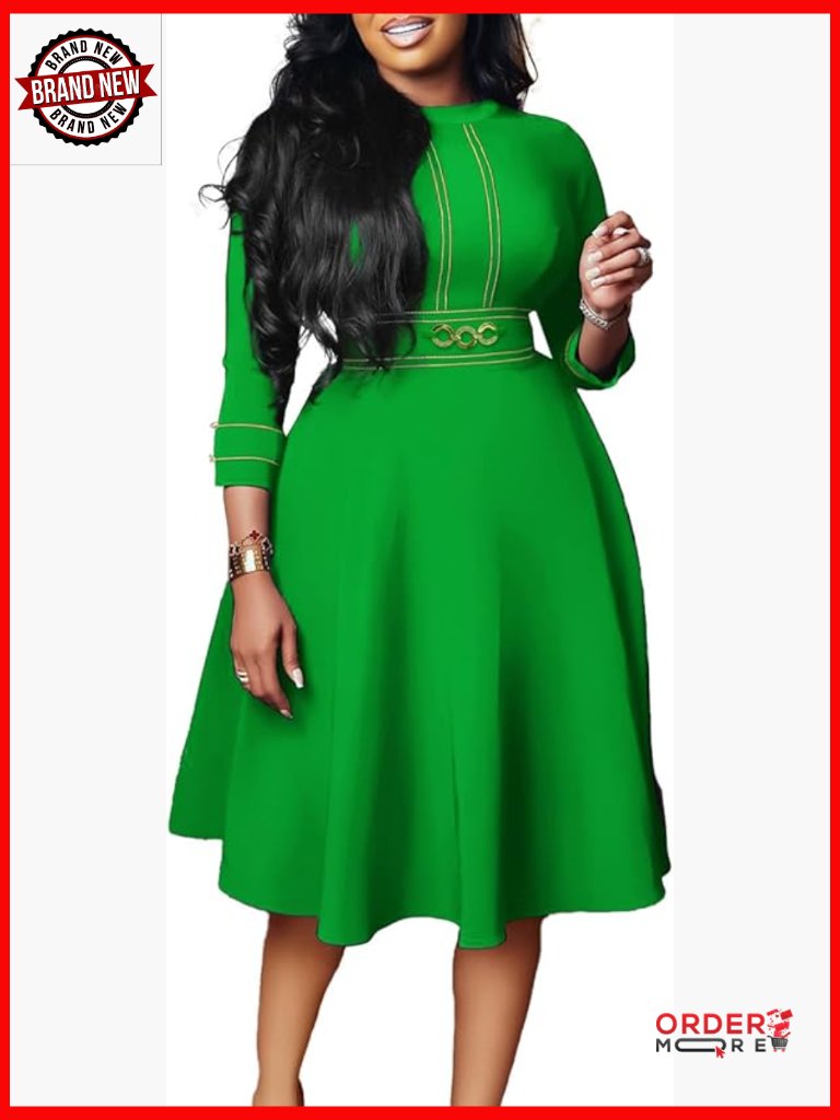 3/4 Sleeve A-Line Midi Dress For Wedding Guest Semi Formal Cocktail Party